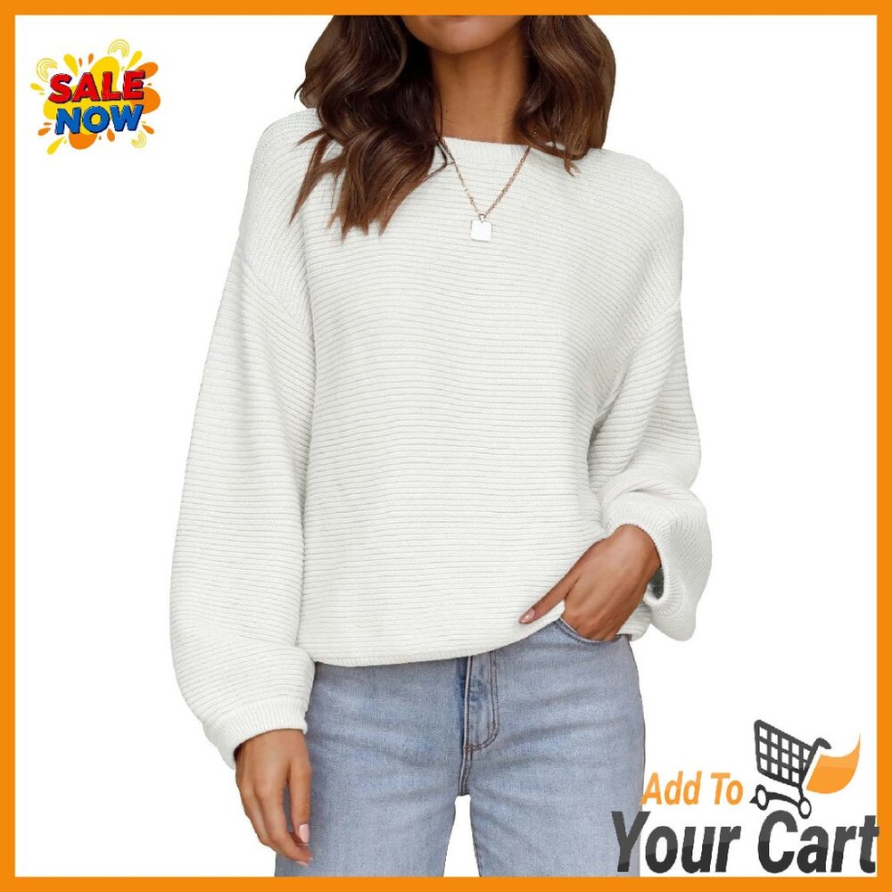 Soft Ribbed Pullover Sweater Lantern Sleeves Loos… - image 1